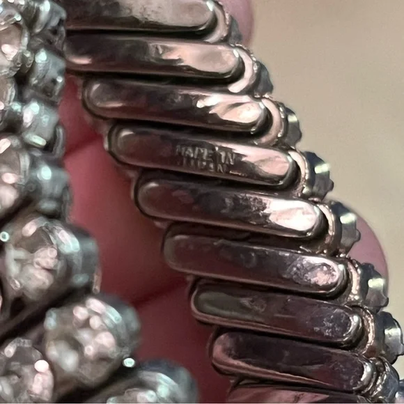 VTG MCM Retro Rhinestone Silver Tone Metal Costume Jewelry Stretchy Bracelet - Picture 3 of 4